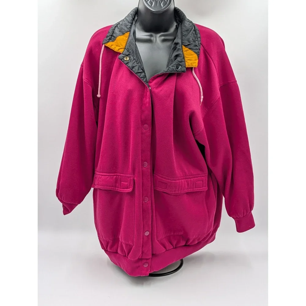 Vintage 80s 90s Colorblock Reversible‎ Fleece Windbreaker Jacket Womens